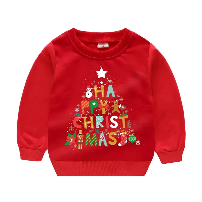 Christmas Letters and Santa Cartoon Prints Kids Sweatshirts