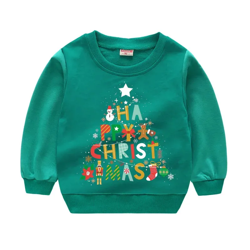 Christmas Letters and Santa Cartoon Prints Kids Sweatshirts