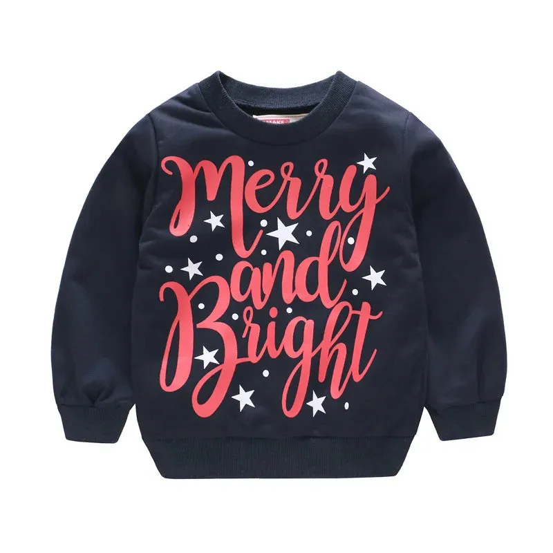 Christmas Letters and Santa Cartoon Prints Kids Sweatshirts