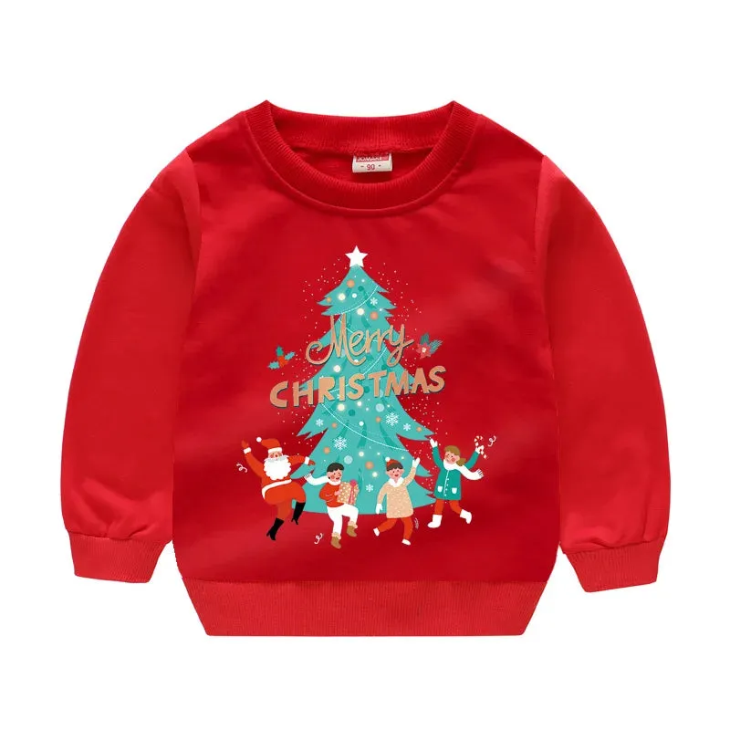 Christmas Letters and Santa Cartoon Prints Kids Sweatshirts