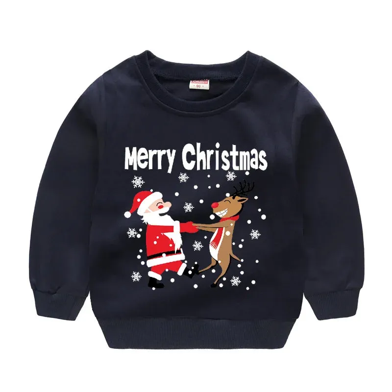 Christmas Letters and Santa Cartoon Prints Kids Sweatshirts