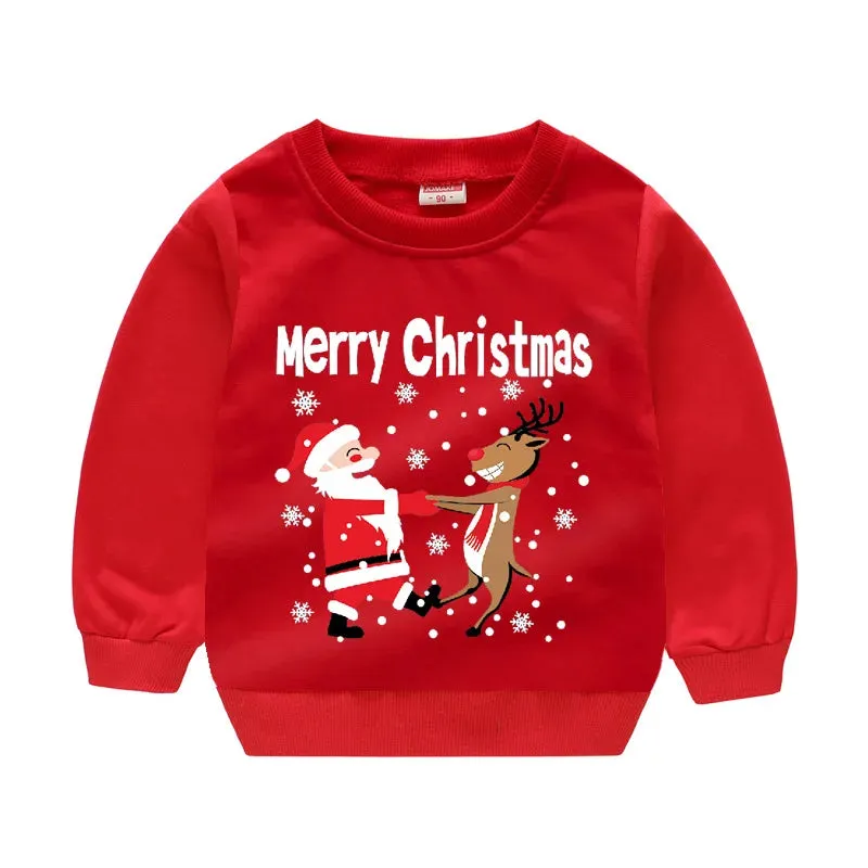 Christmas Letters and Santa Cartoon Prints Kids Sweatshirts