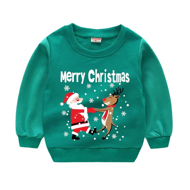 Christmas Letters and Santa Cartoon Prints Kids Sweatshirts