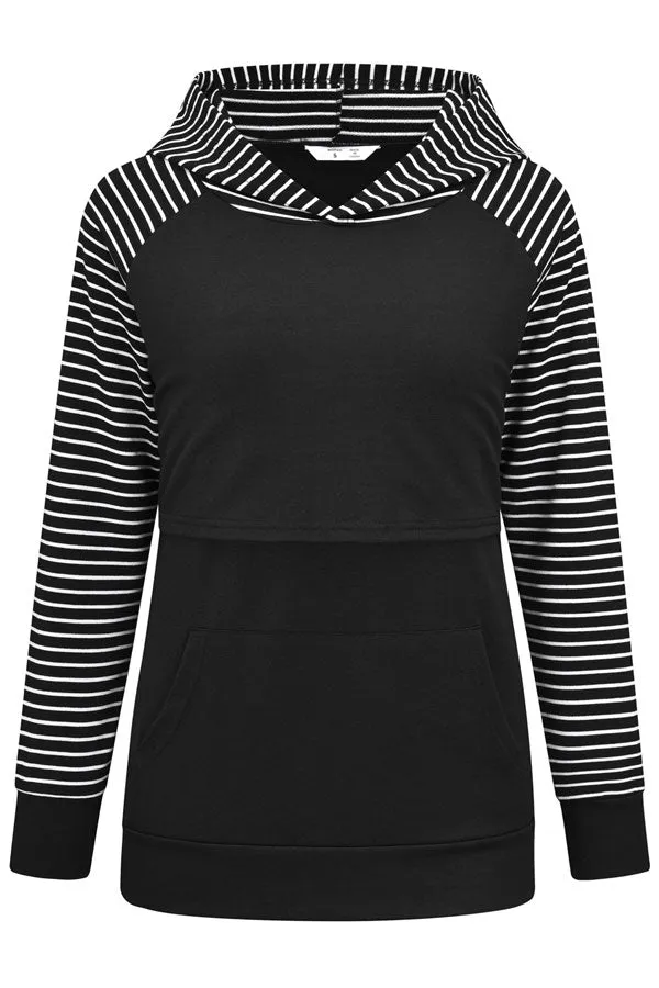 Comfortable Breastfeeding Top Solid Color Long Sleeve Hoodie