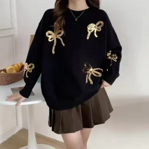 Crystella 3D Sequinned Bow detailing Sweaters