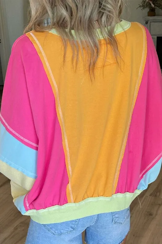 Curvy Colorblock Patchwork Exposed Sweatshirt