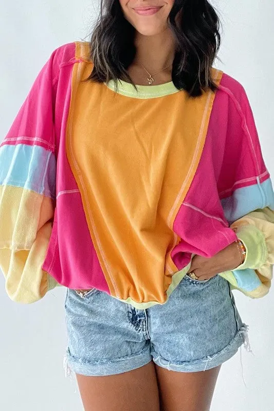 Curvy Colorblock Patchwork Exposed Sweatshirt
