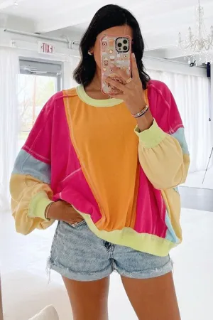Curvy Colorblock Patchwork Exposed Sweatshirt