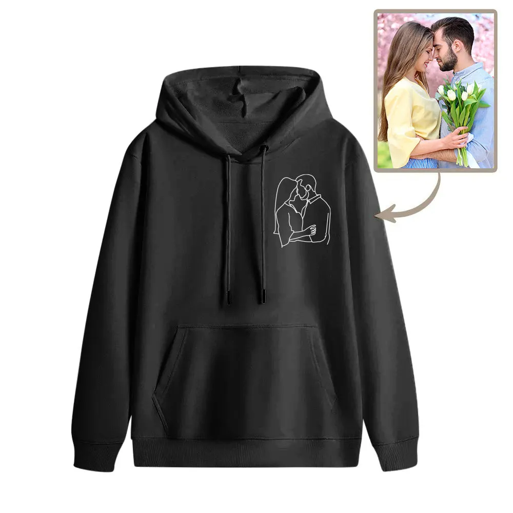 Custom Embroidered Pocket Portrait From Photo Outline Photo Sweatshirt Custom Photo Couple Hoodie Gift For Bf
