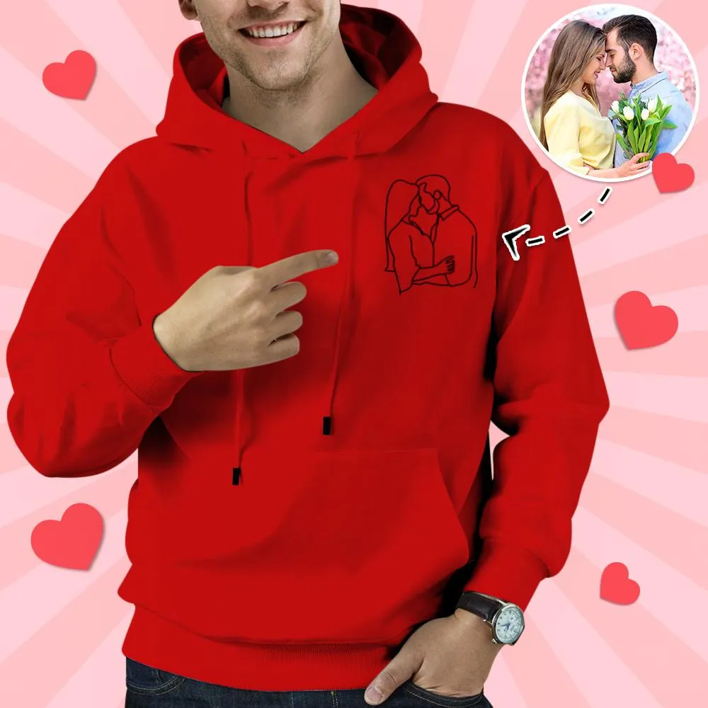 Custom Embroidered Pocket Portrait From Photo Outline Photo Sweatshirt Custom Photo Couple Hoodie Gift For Bf