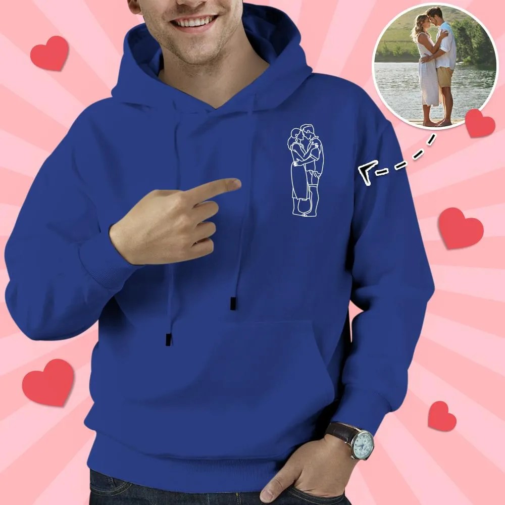 Custom Embroidered Pocket Portrait From Photo Outline Photo Sweatshirt Custom Photo Couple Hoodie Gift For Bf