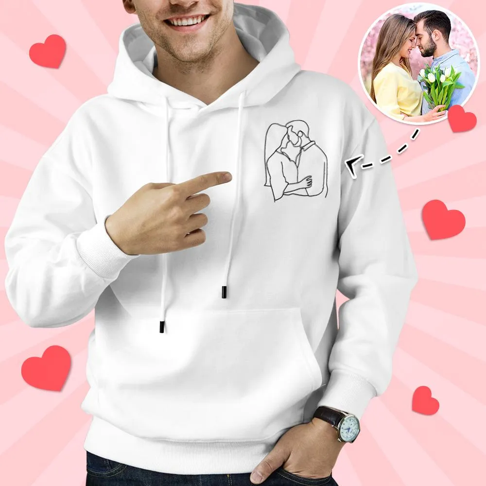 Custom Embroidered Pocket Portrait From Photo Outline Photo Sweatshirt Custom Photo Couple Hoodie Gift For Bf