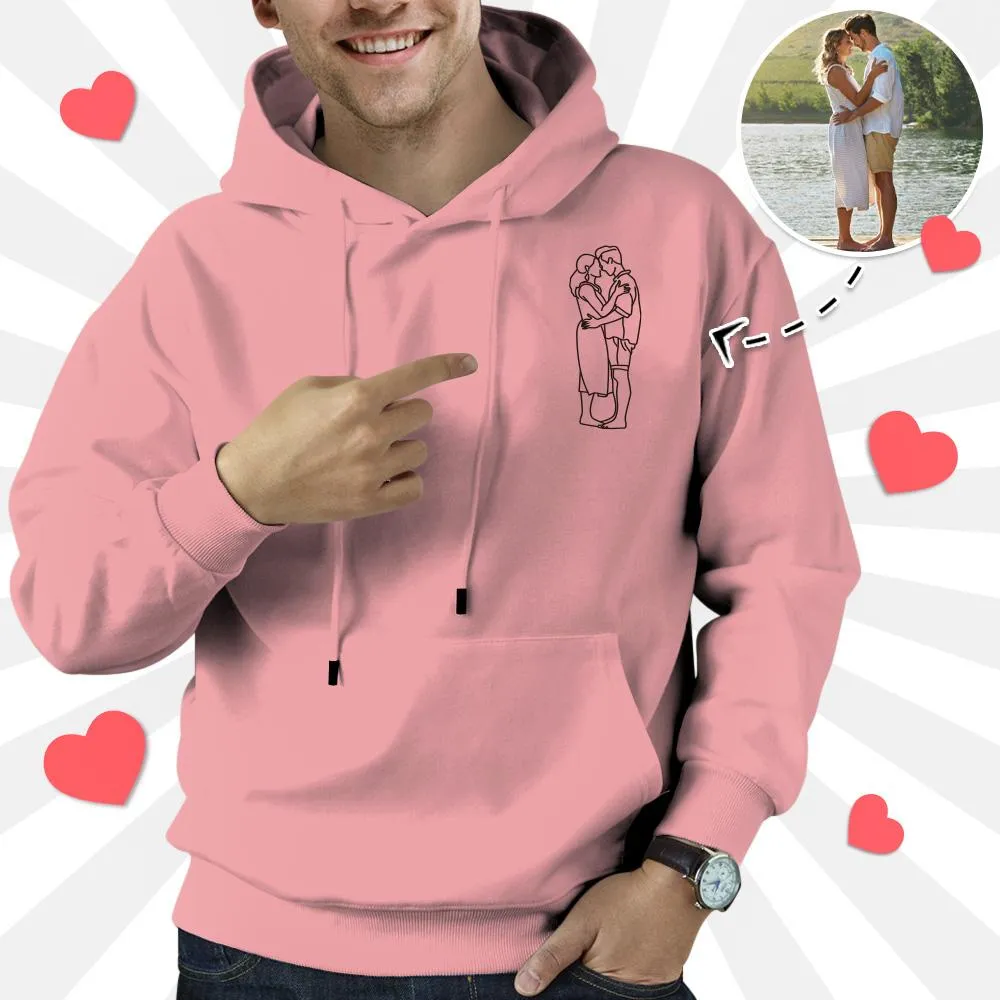Custom Embroidered Pocket Portrait From Photo Outline Photo Sweatshirt Custom Photo Couple Hoodie Gift For Bf