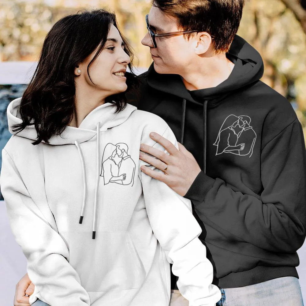 Custom Embroidered Pocket Portrait From Photo Outline Photo Sweatshirt Custom Photo Couple Hoodie Gift For Bf