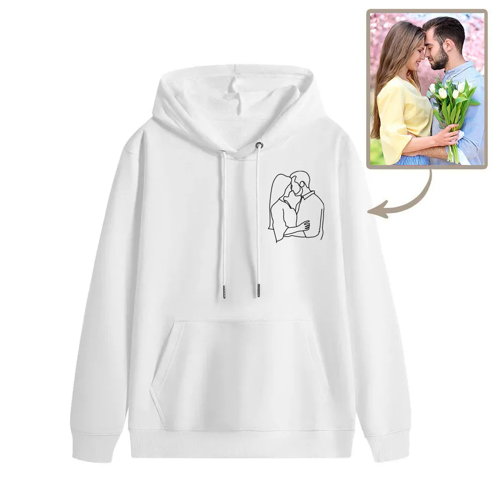 Custom Embroidered Pocket Portrait From Photo Outline Photo Sweatshirt Custom Photo Couple Hoodie Gift For Bf