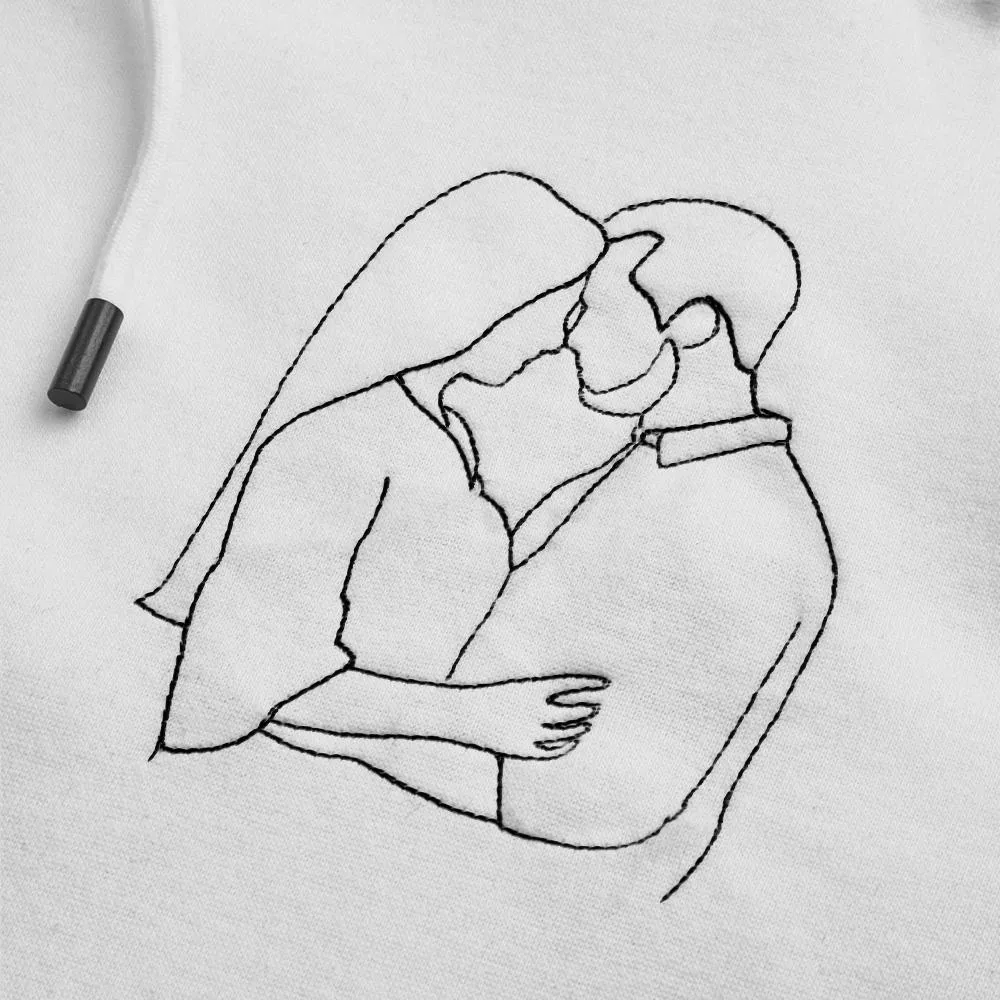 Custom Embroidered Pocket Portrait From Photo Outline Photo Sweatshirt Custom Photo Couple Hoodie Gift For Bf