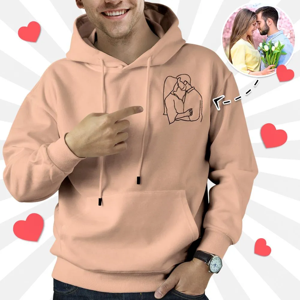Custom Embroidered Pocket Portrait From Photo Outline Photo Sweatshirt Custom Photo Couple Hoodie Gift For Bf
