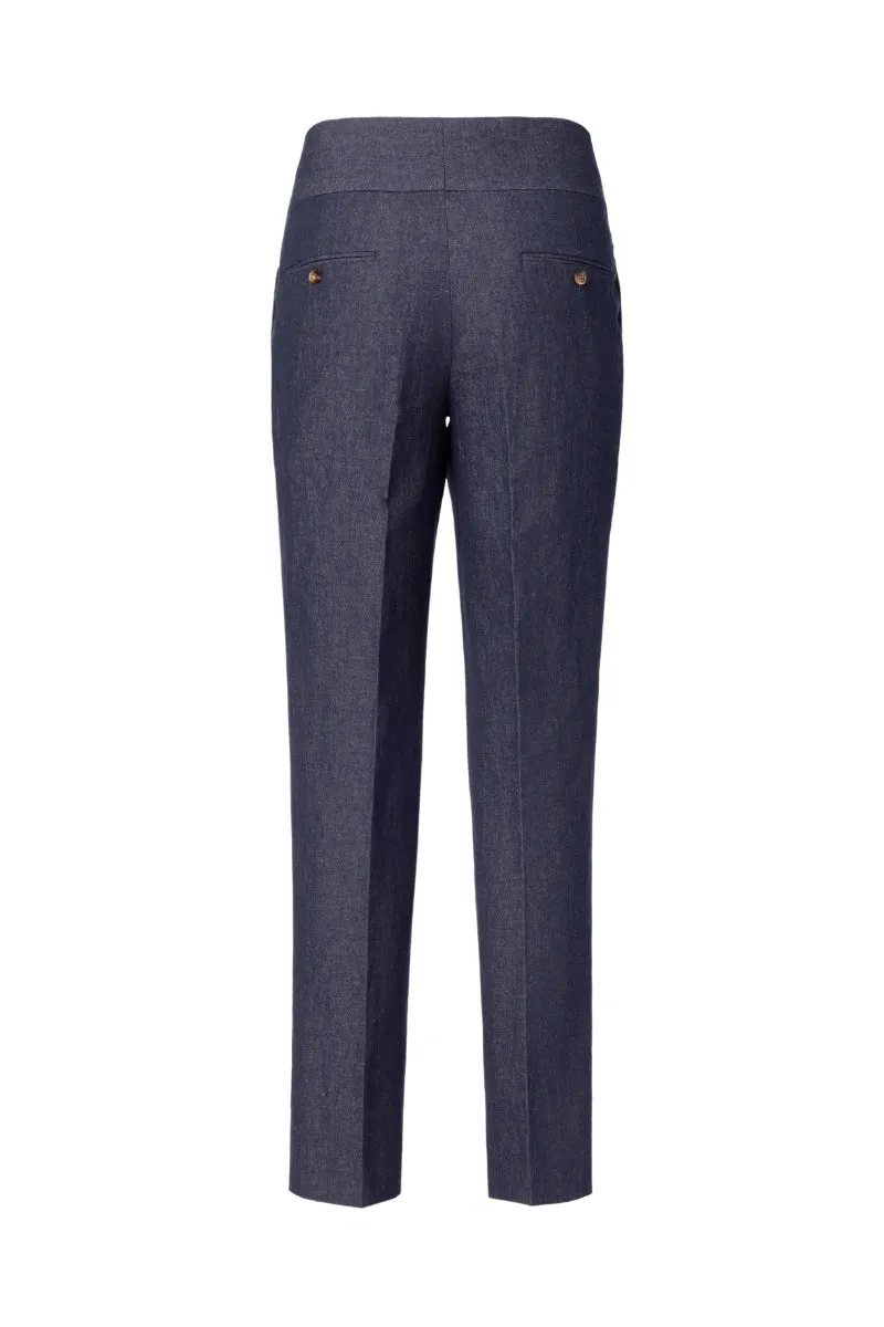 Double Monk Pleated Indigo Trousers