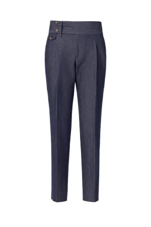 Double Monk Pleated Indigo Trousers
