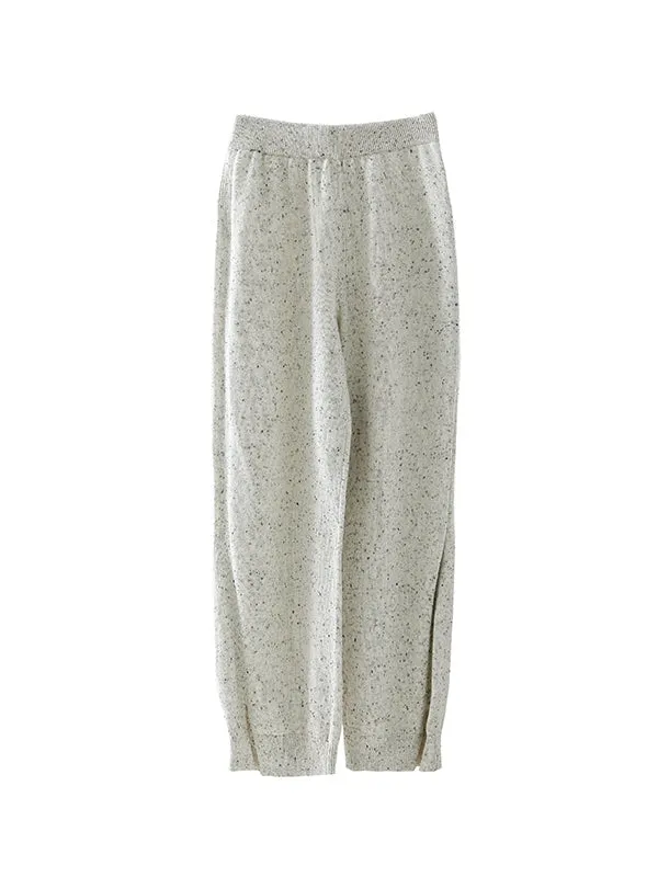 Elastic Waist Slit Warm Knitted Pants