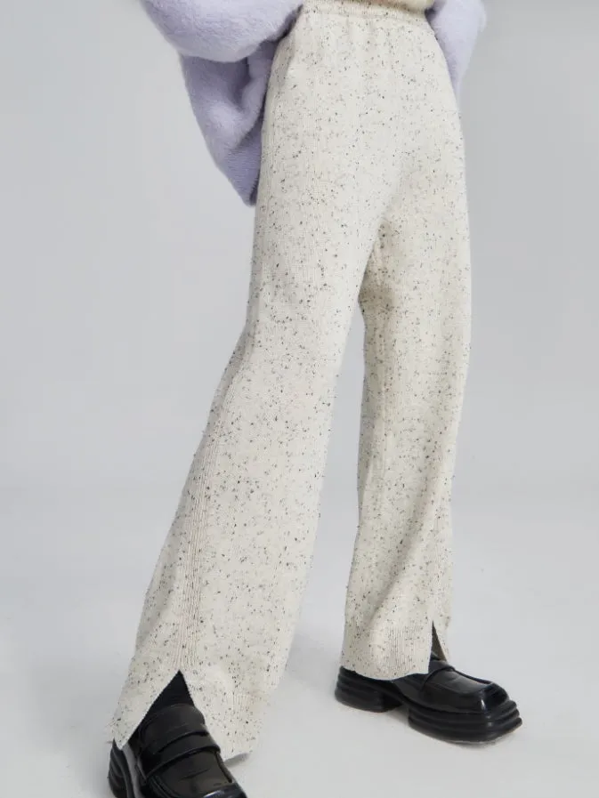 Elastic Waist Slit Warm Knitted Pants