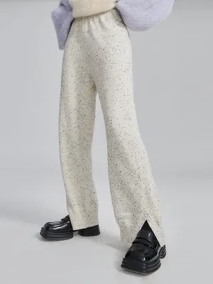 Elastic Waist Slit Warm Knitted Pants