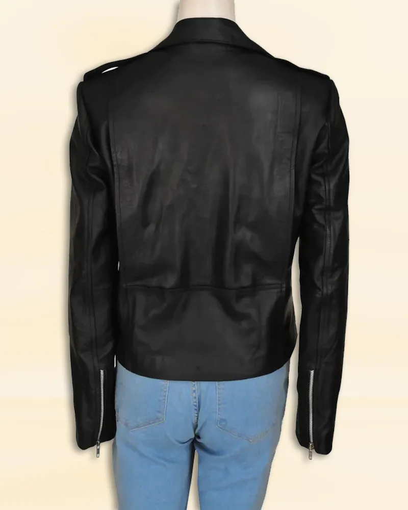 Elegant Black Motorcycle Leather Jacket Worn By Kim Kardashian | Kim Kardashian Elegant Black Motorcycle Leather Jacket
