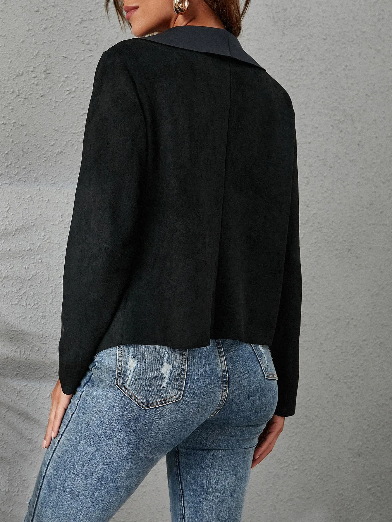 Elegant Plain Long Sleeve Waterfall Regular Women Jacket