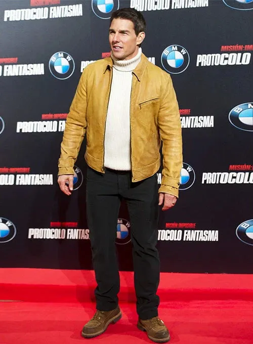 ELEGANT TOM CRUISE MISSION IMPOSSIBLE 4 PREMIERE LEATHER JACKET BY TJS