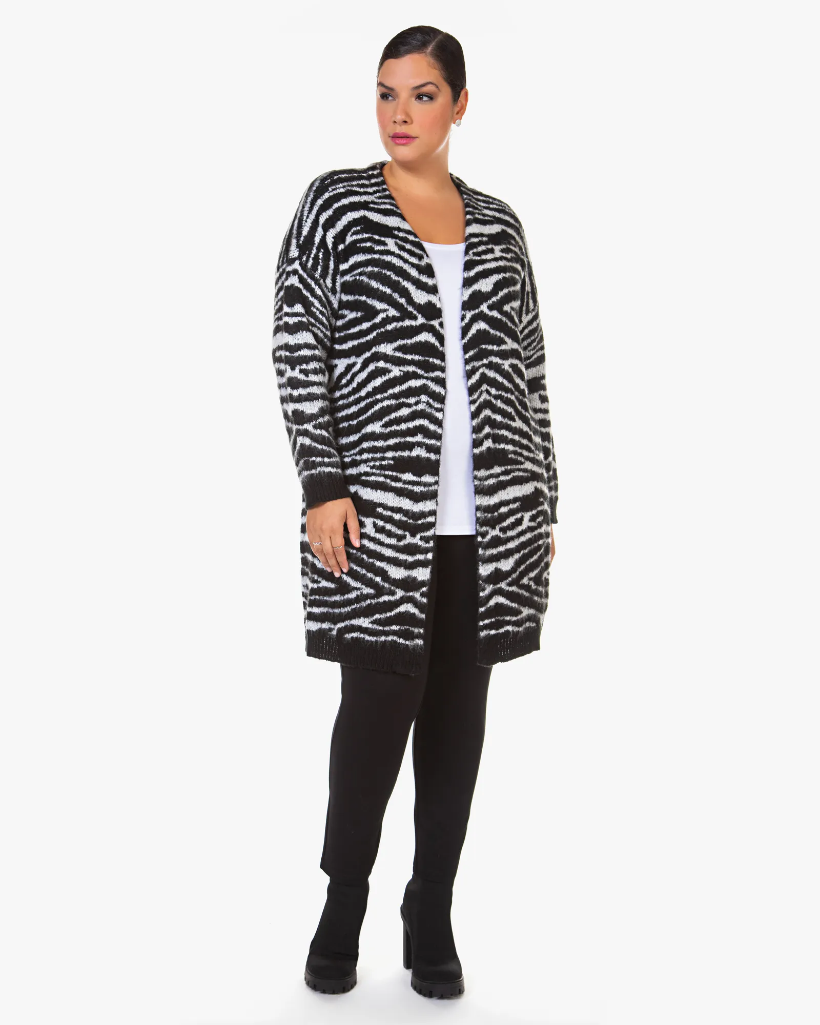 Ellery Open Sweater Cardigan | Black / White