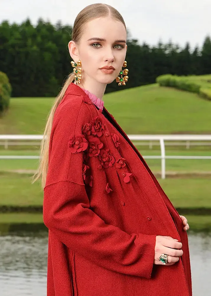 Embroidered Floral Woolen Long Cardigan Fall