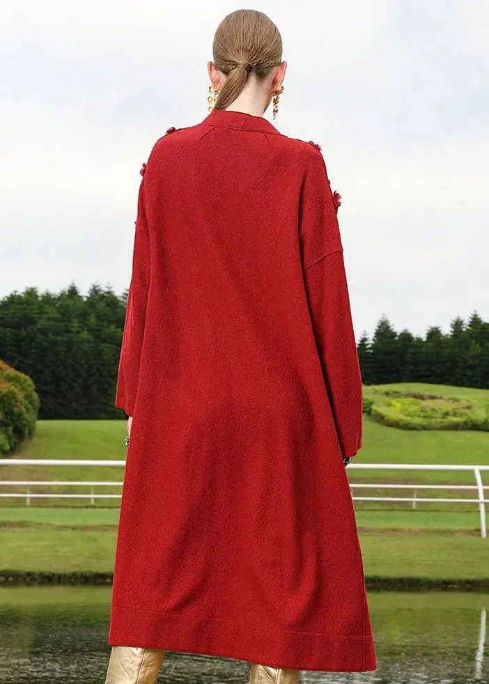 Embroidered Floral Woolen Long Cardigan Fall