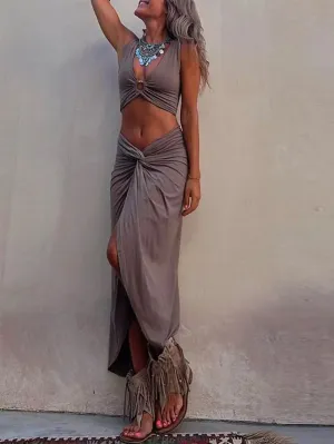 Fashion Solid Color Sleeveless Waistless Suit