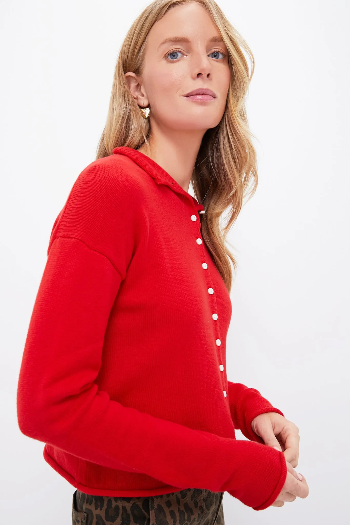 Fire Red Taylor Rollneck Cardigan