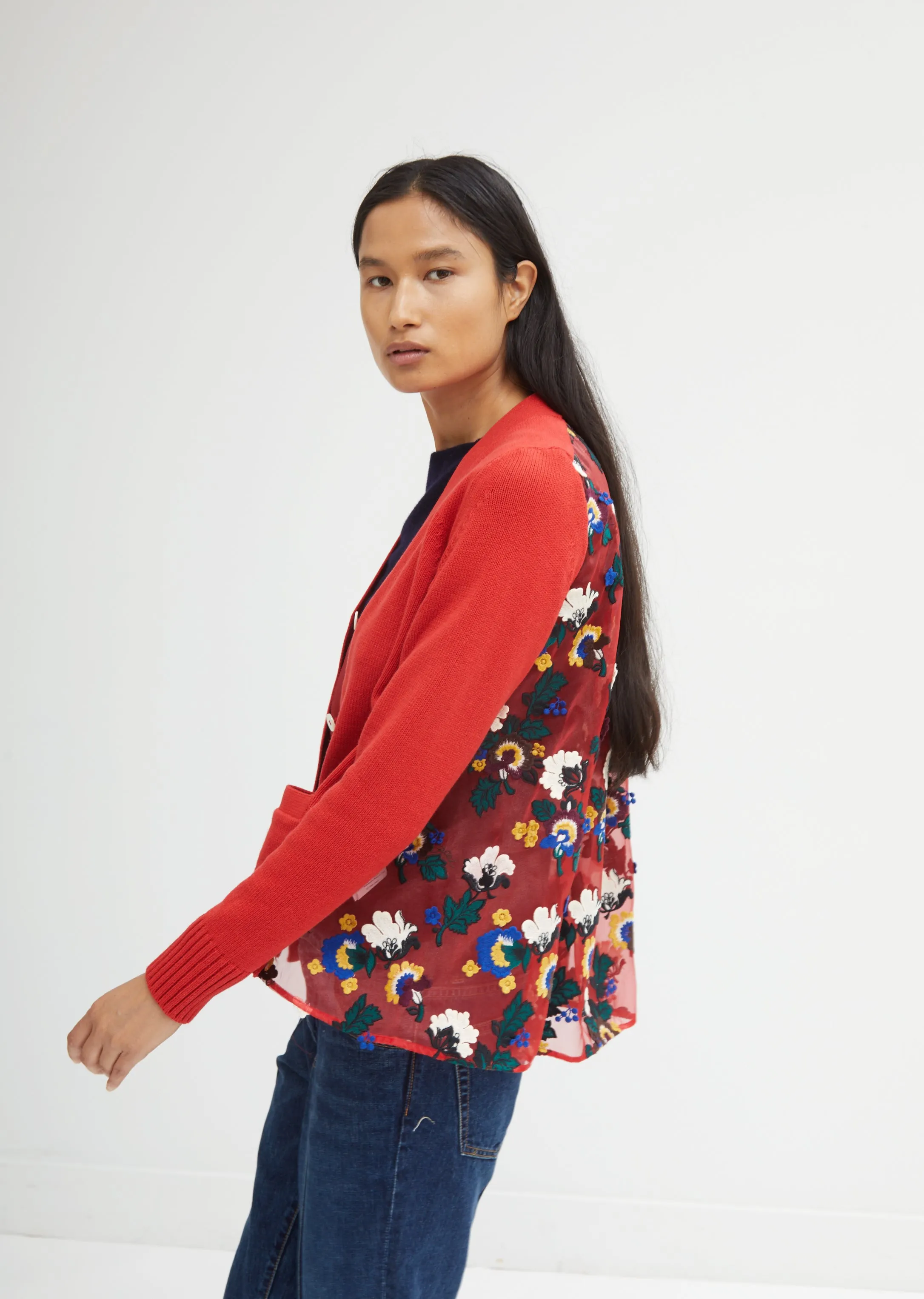 Flower Knit Mix Cardigan