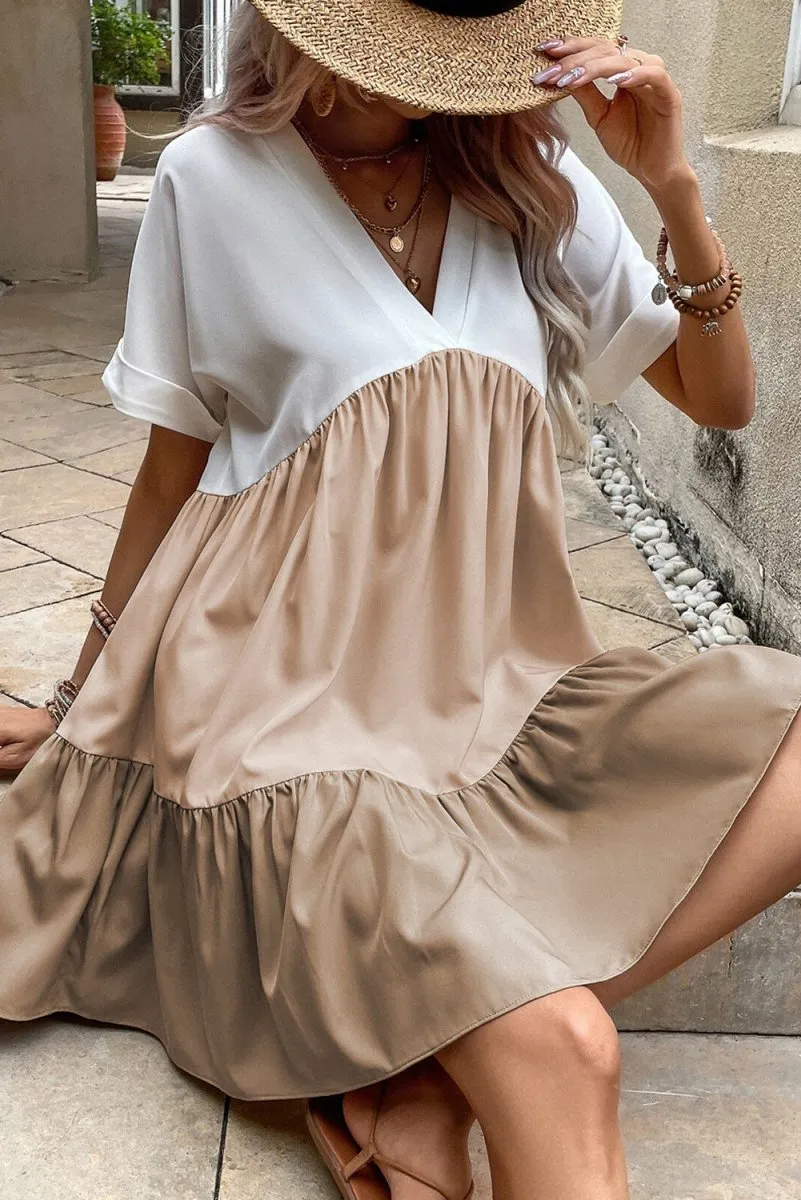 French Beige Tiered Loose Dress