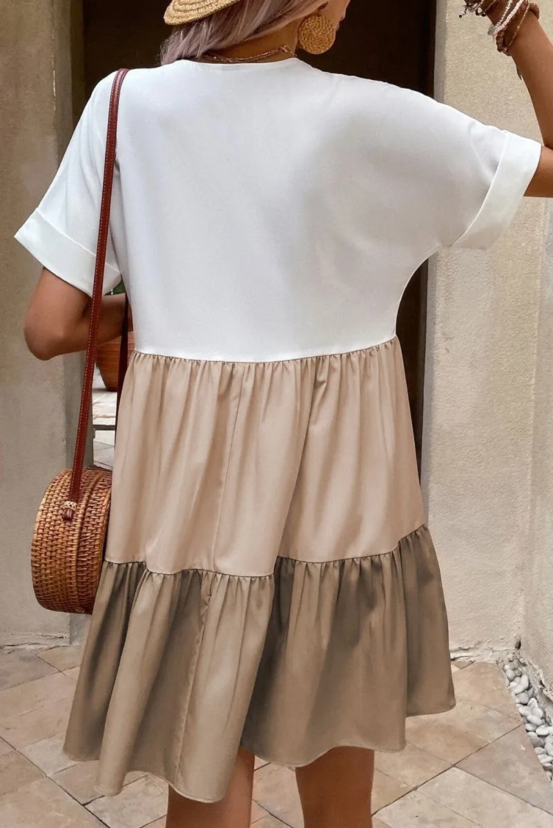French Beige Tiered Loose Dress