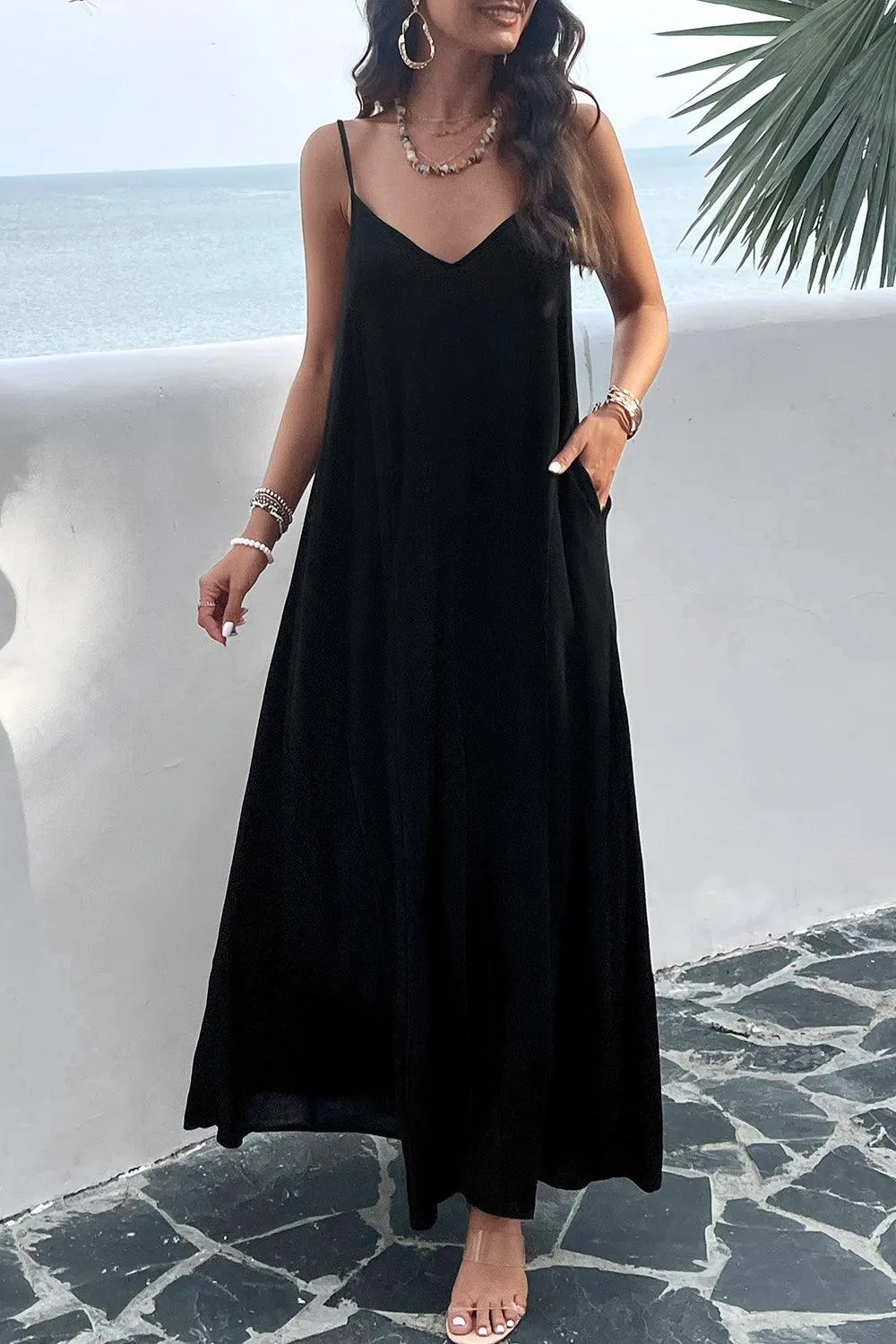Getaway Chic A-Line Backless Maxi Cami Dress