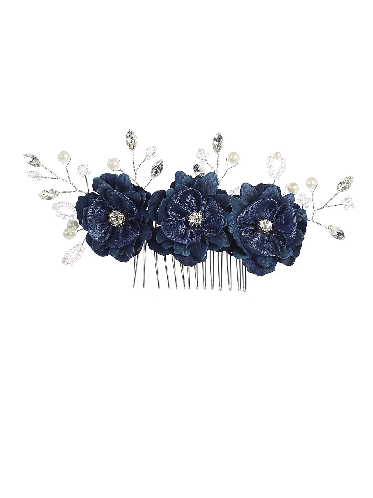 Girls Multi Color Three Rhinestone Flower Hair Comb