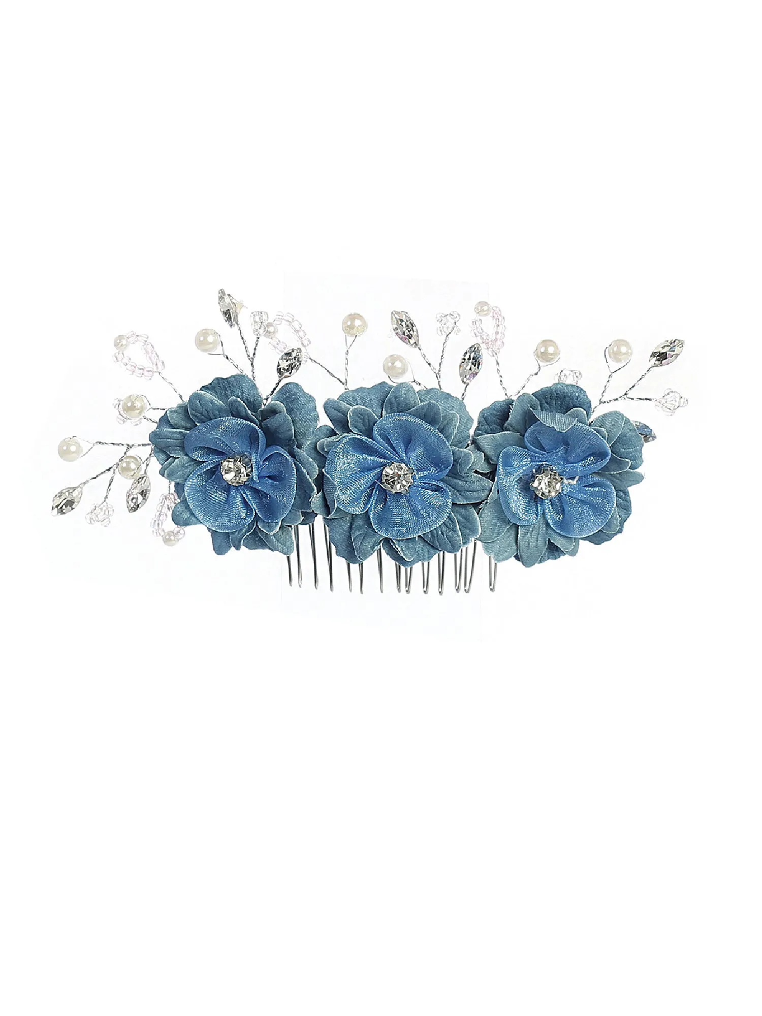 Girls Multi Color Three Rhinestone Flower Hair Comb
