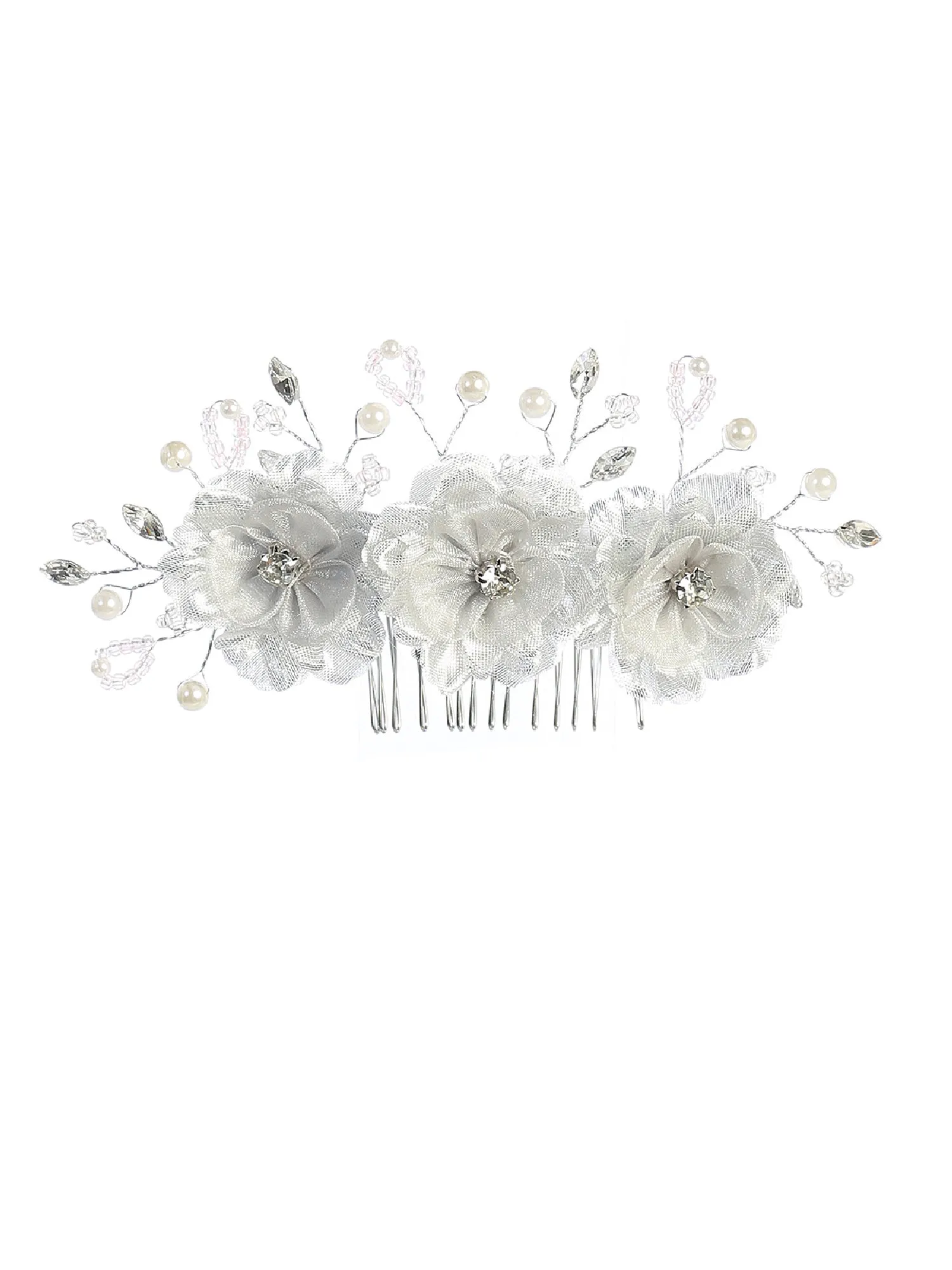 Girls Multi Color Three Rhinestone Flower Hair Comb