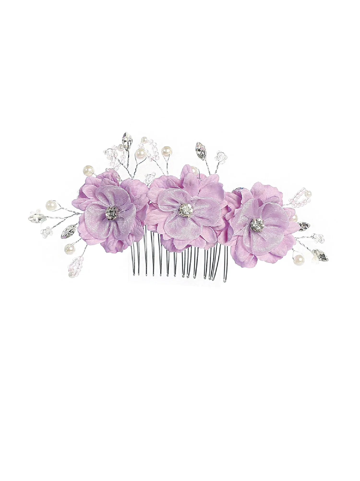 Girls Multi Color Three Rhinestone Flower Hair Comb