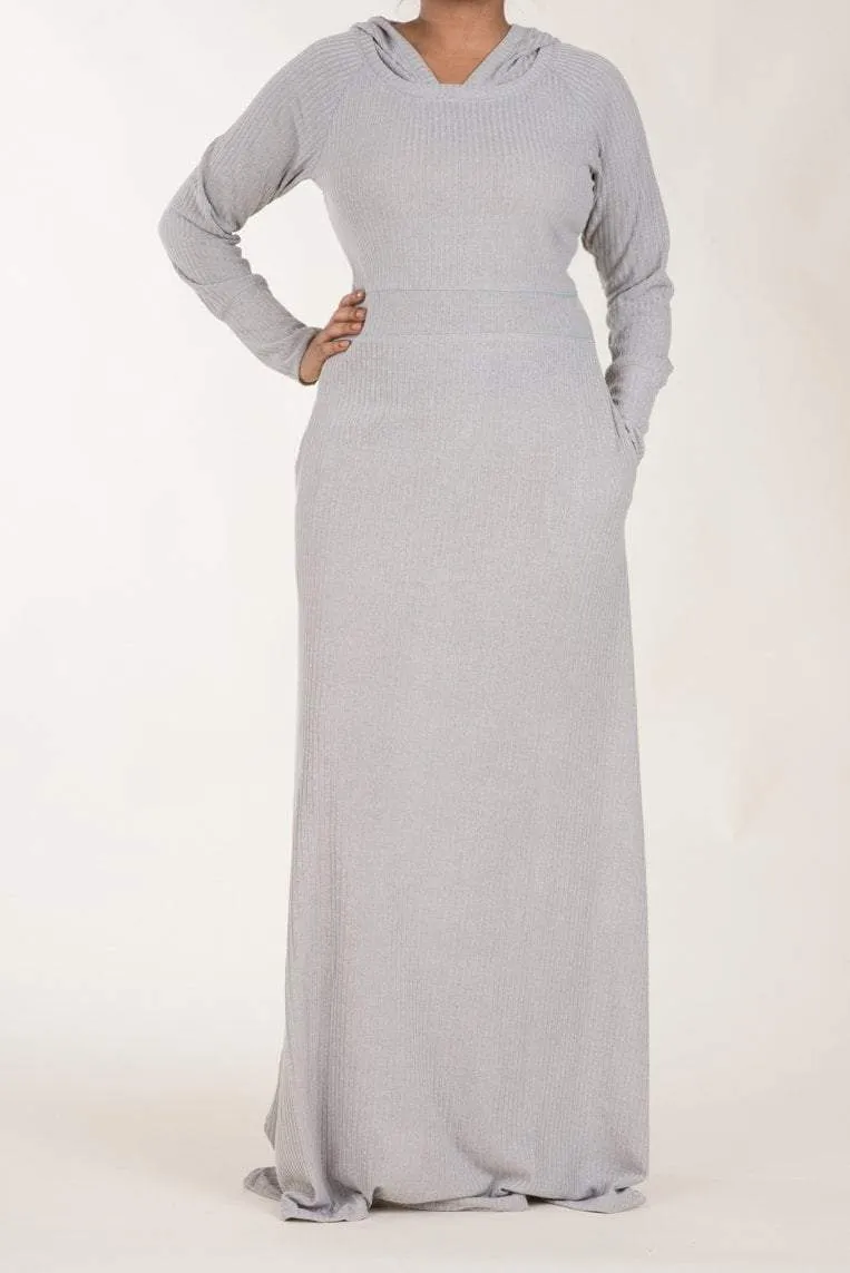Gray Sweater Hooded Dress