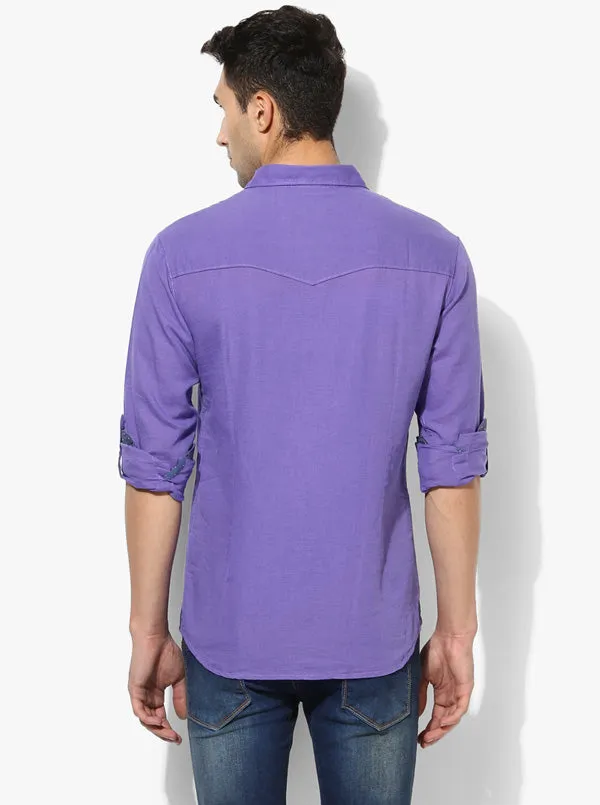 Greenfibre Light Purple Slim Fit Casual Shirt