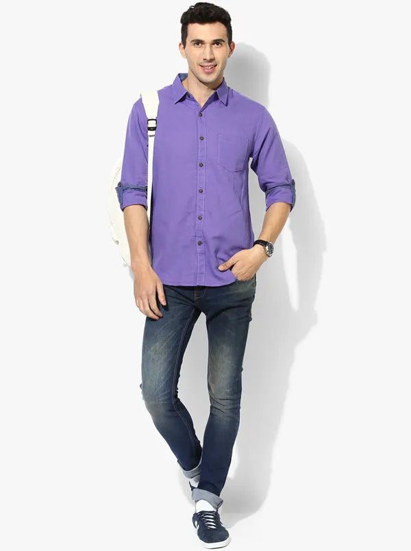 Greenfibre Light Purple Slim Fit Casual Shirt