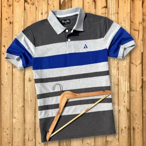 Grey Collar Polo T-Shirt Intense Grey with Blue 3 Stripes