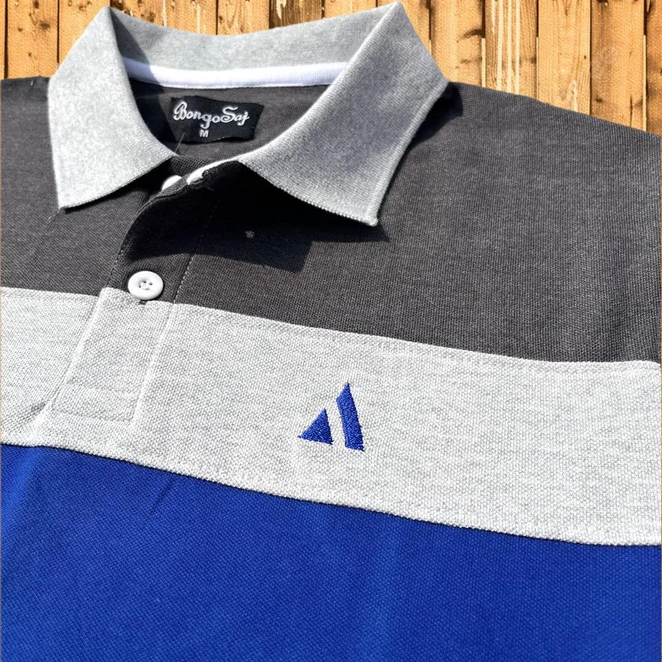 Grey Collar Polo T-Shirt Intense Grey with Blue 3 Stripes