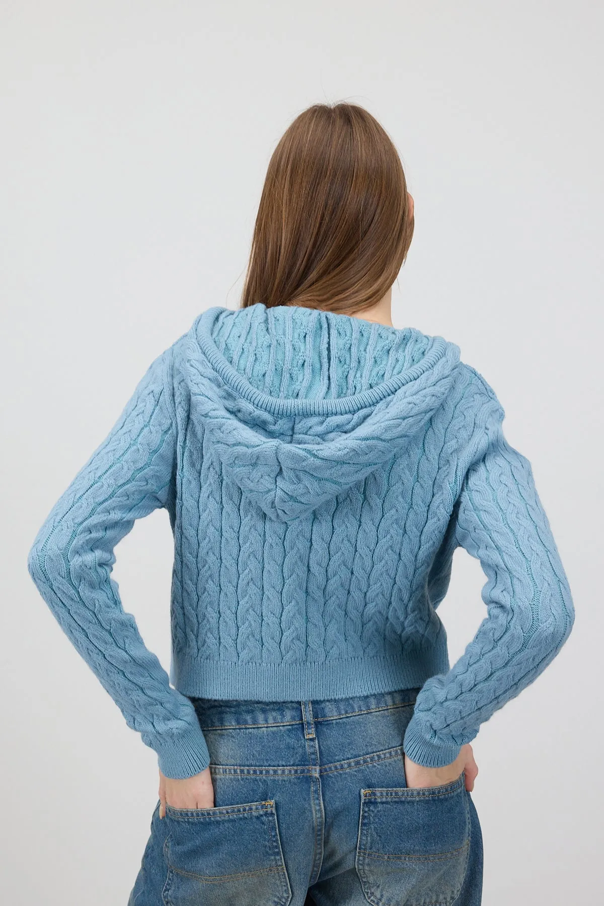 Hooded Cable Knit Sweater