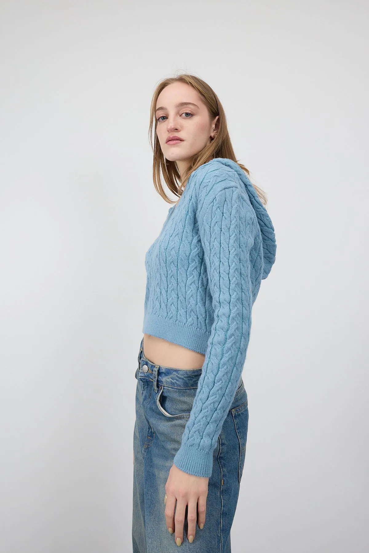Hooded Cable Knit Sweater
