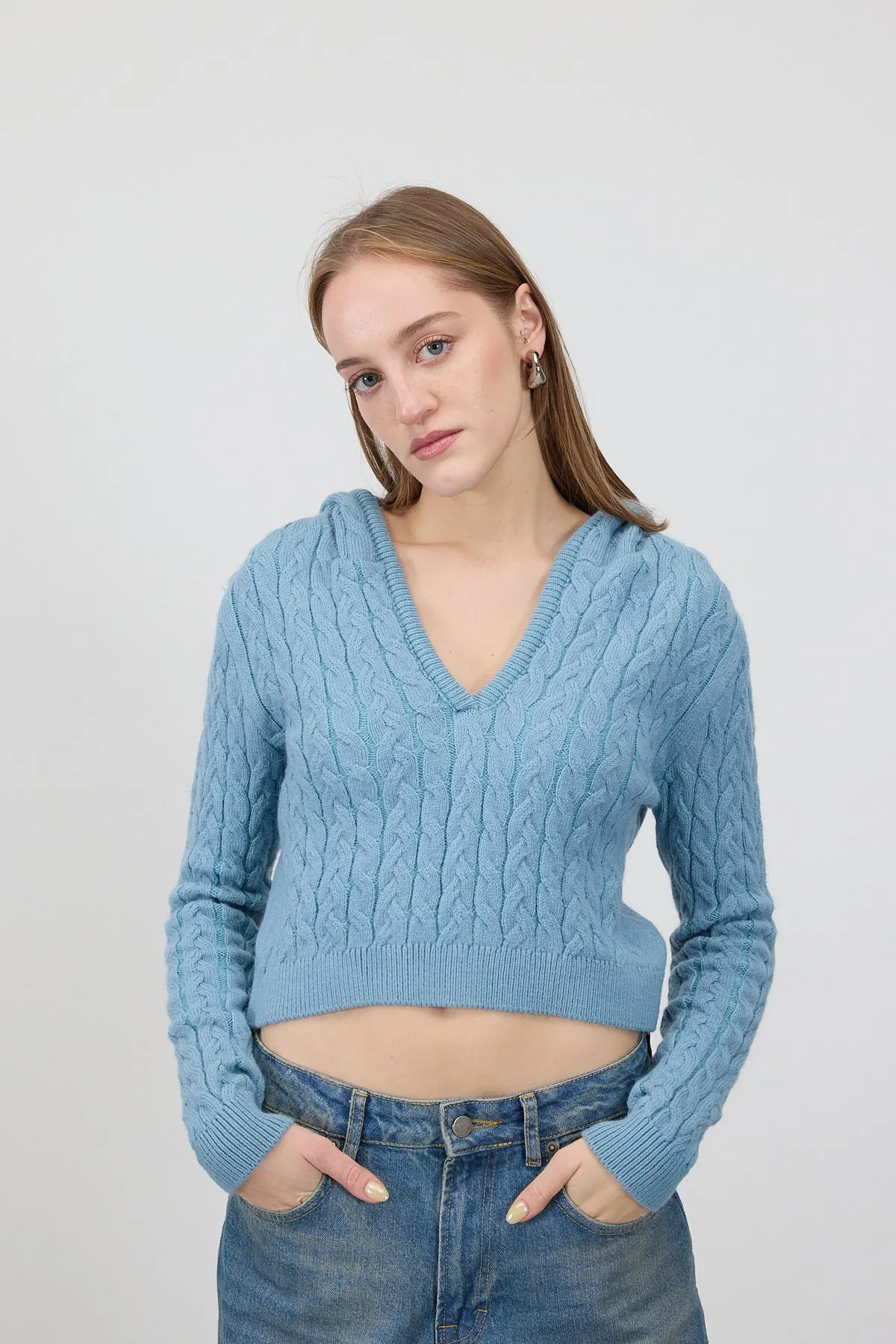 Hooded Cable Knit Sweater
